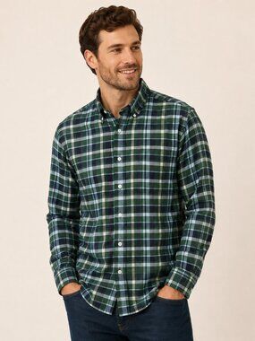 LL Bean Mens Classic Plaid Button Down Shirt Green Blue Traditional Fit 2XL